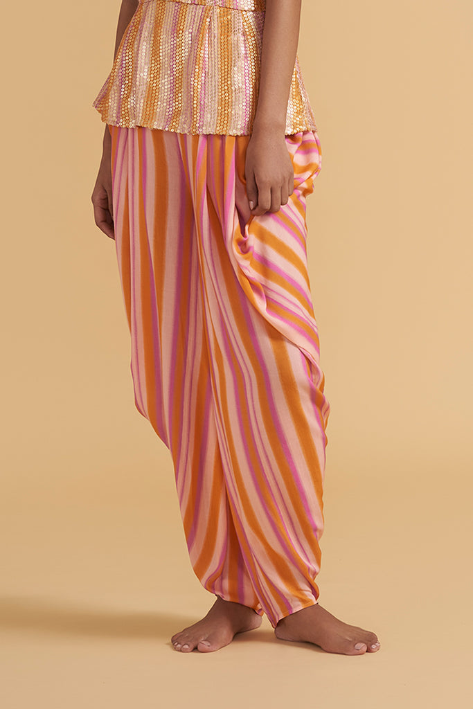 Lilac and Sunset Painterly Stripes Dhopi Pants