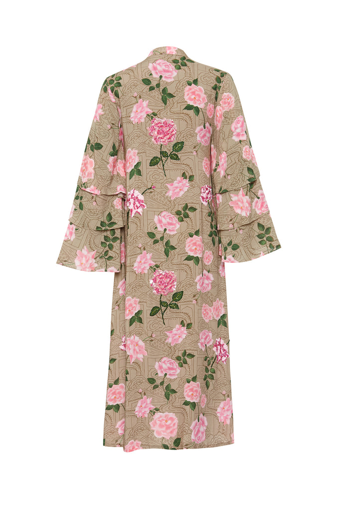 Printed Rose Kimono Dress
