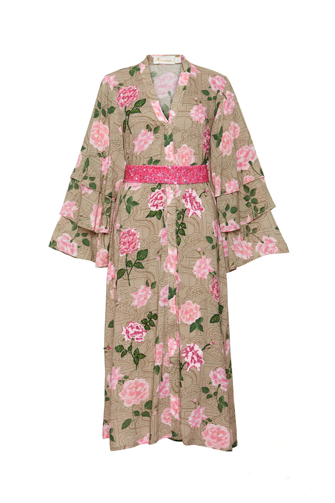 Printed Rose Kimono Dress