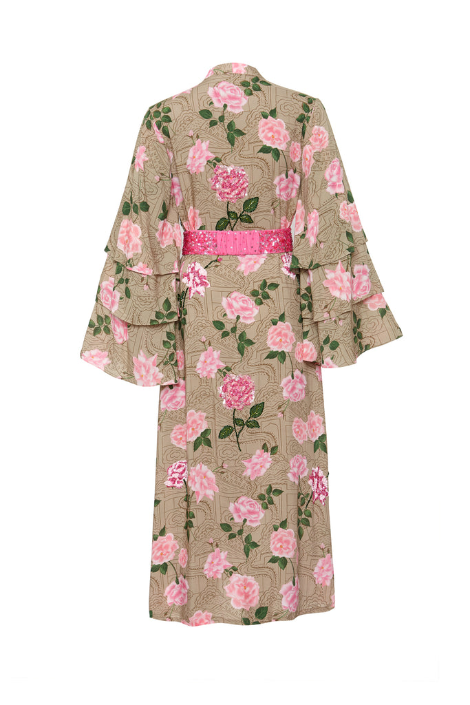 Printed Rose Kimono Dress
