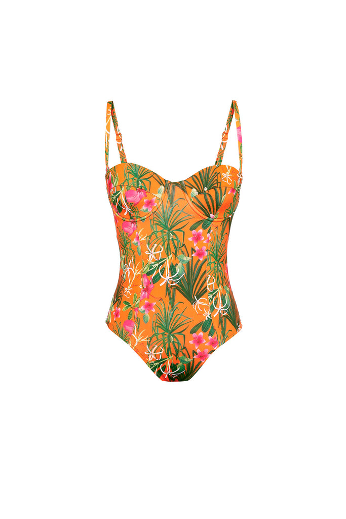 Orange Torenias and Hibiscus One Piece Swimsuit