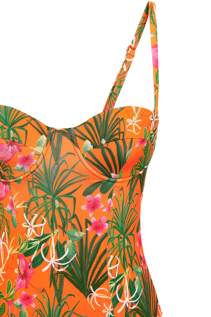 Orange Torenias and Hibiscus One Piece Swimsuit
