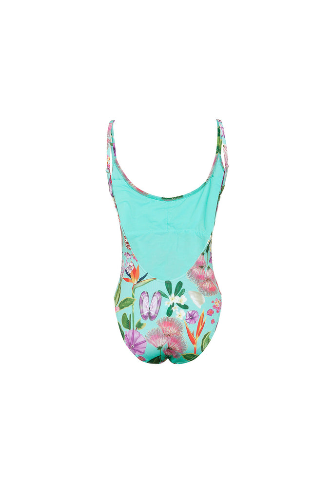 Aqua Seashells Floral One Piece Swimsuit