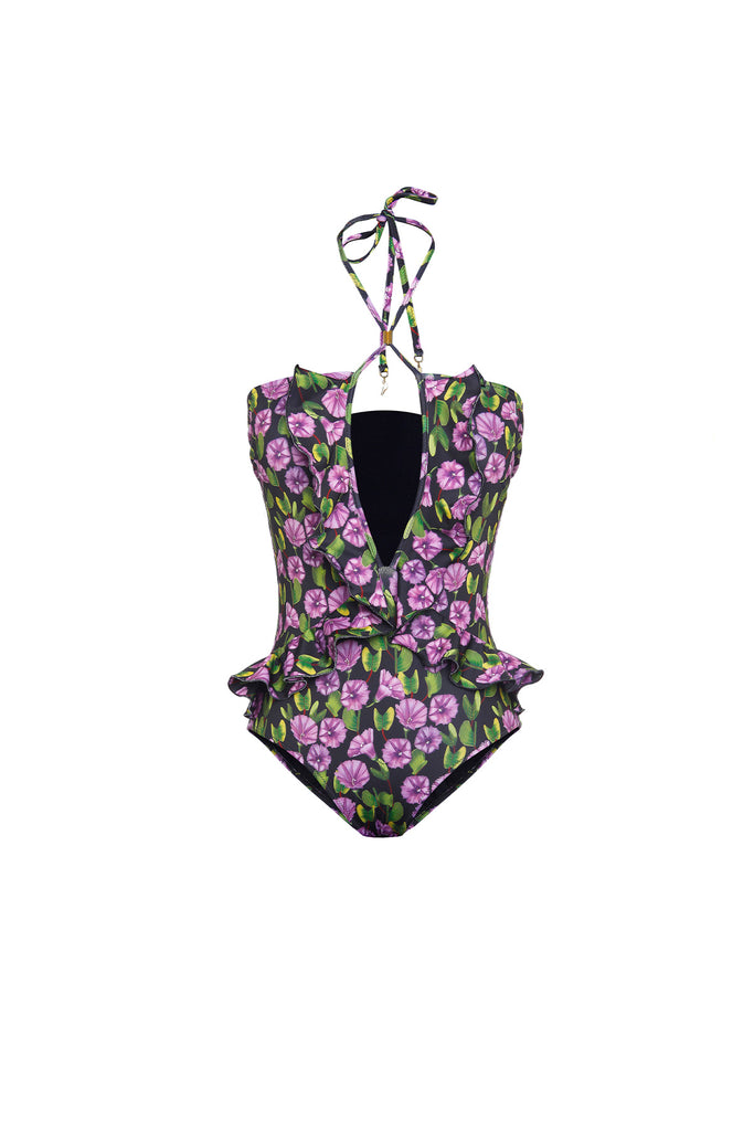 Black Campanula One Piece Swimsuit