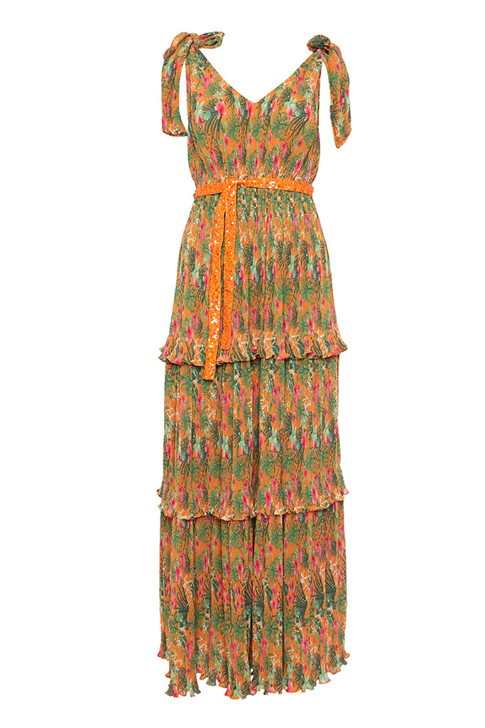 Orange Torenias and Hibiscus Maxi Dress