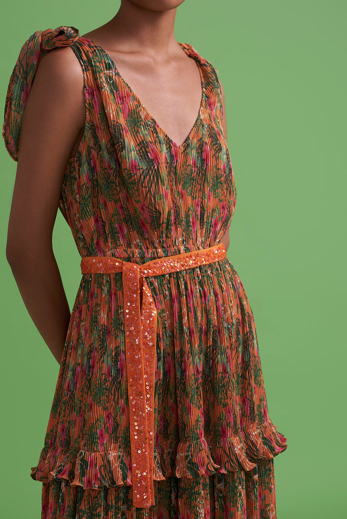Orange Torenias and Hibiscus Maxi Dress