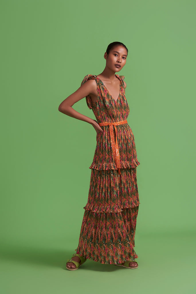 Orange Torenias and Hibiscus Maxi Dress