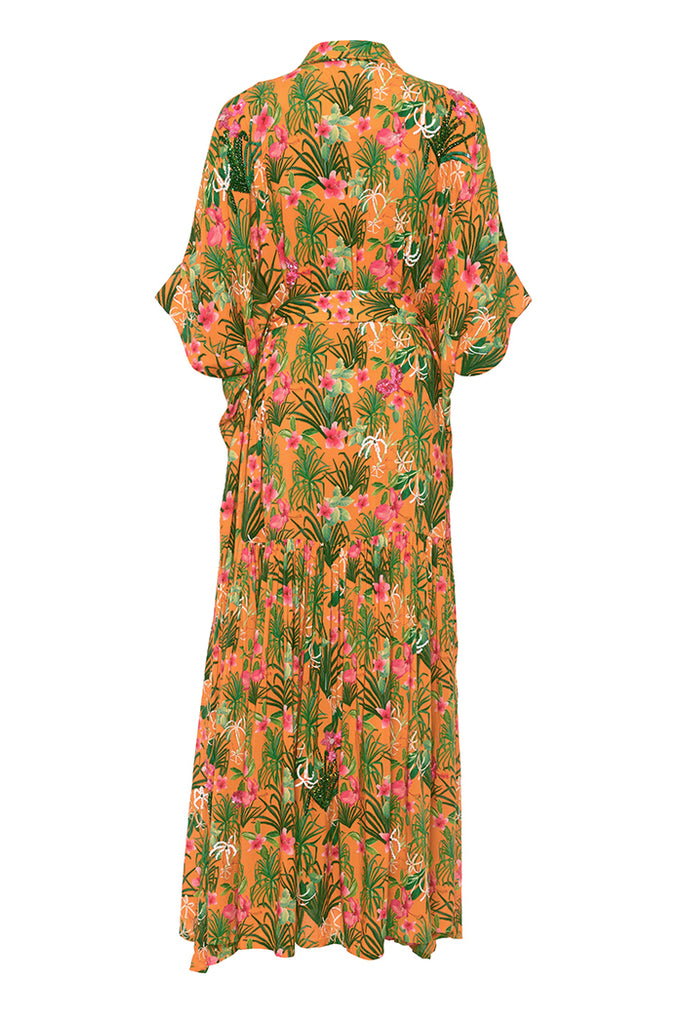 Orange Torenias and Hibiscus Kaftan Maxi