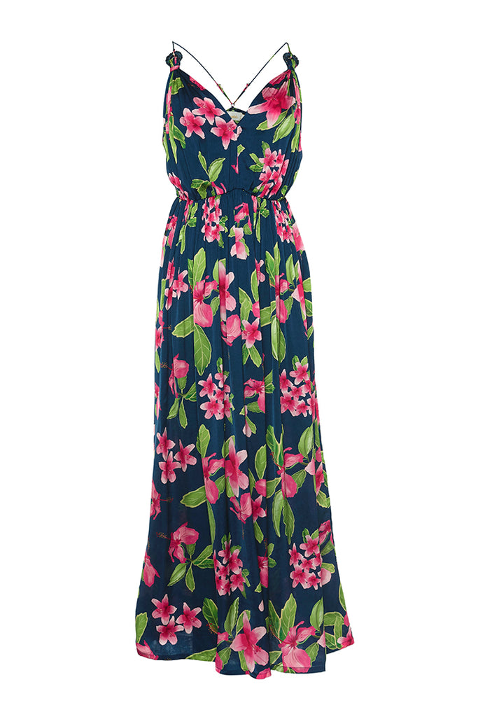 Navy Hibiscus Maxi Dress