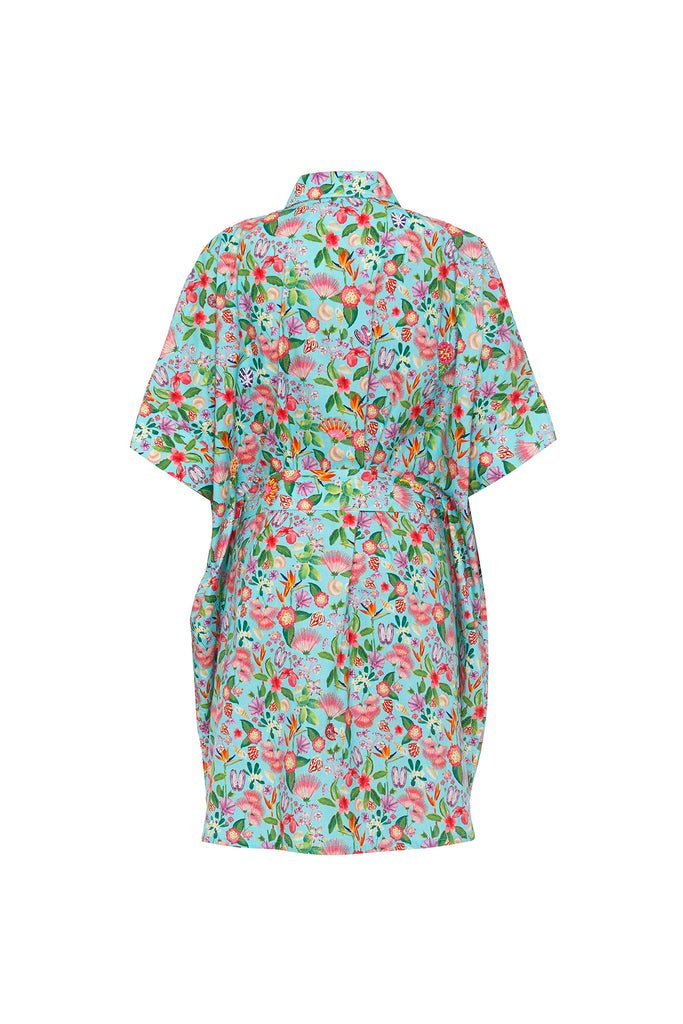 Aqua Sea Shells Floral Mini Kaftan