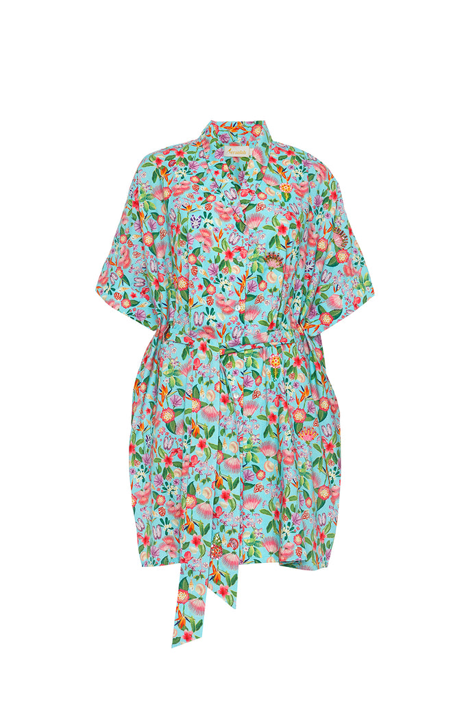 Aqua Sea Shells Floral Mini Kaftan