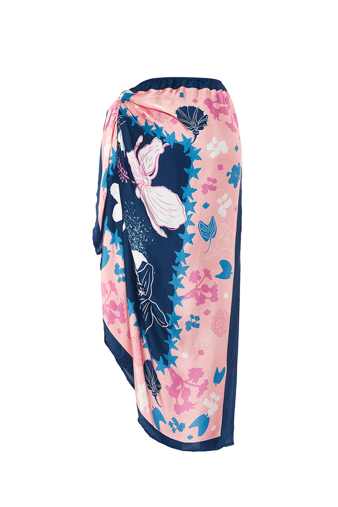 Navy Scarf Panel Draped Skirt