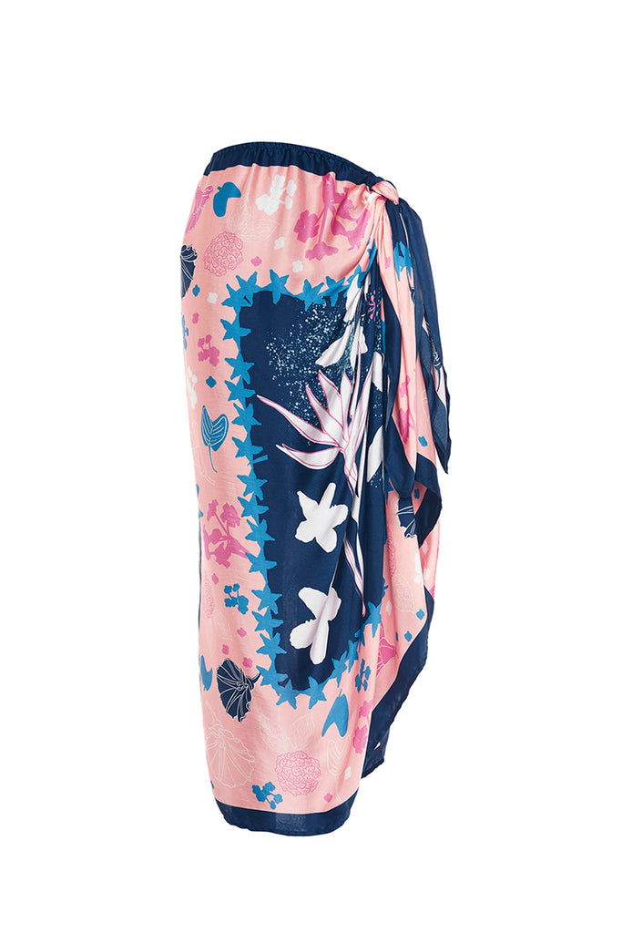 Navy Scarf Panel Draped Skirt