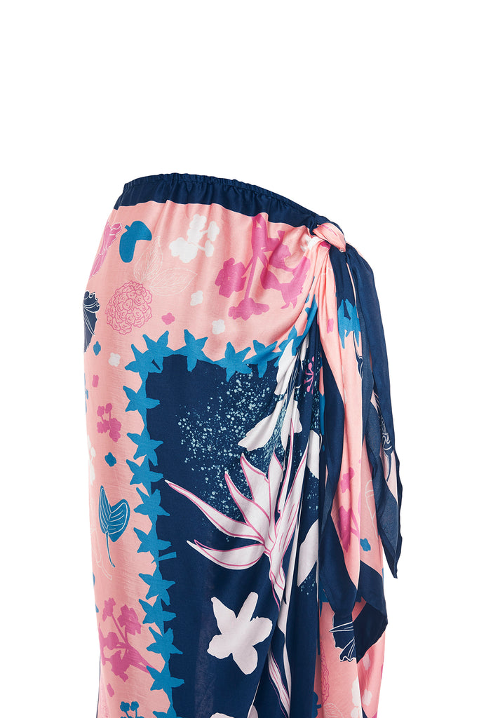 Navy Scarf Panel Draped Skirt