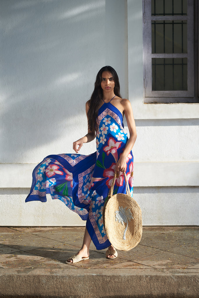 blue floral scarf dress