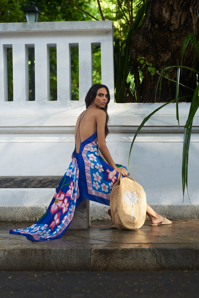blue floral scarf dress