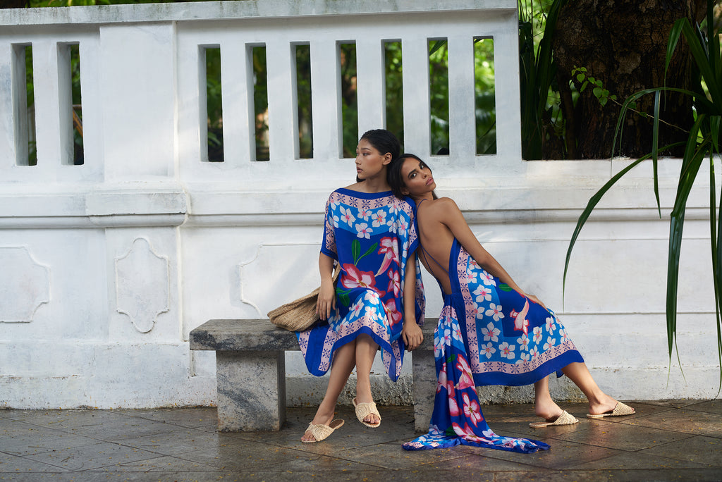 blue floral scarf dress