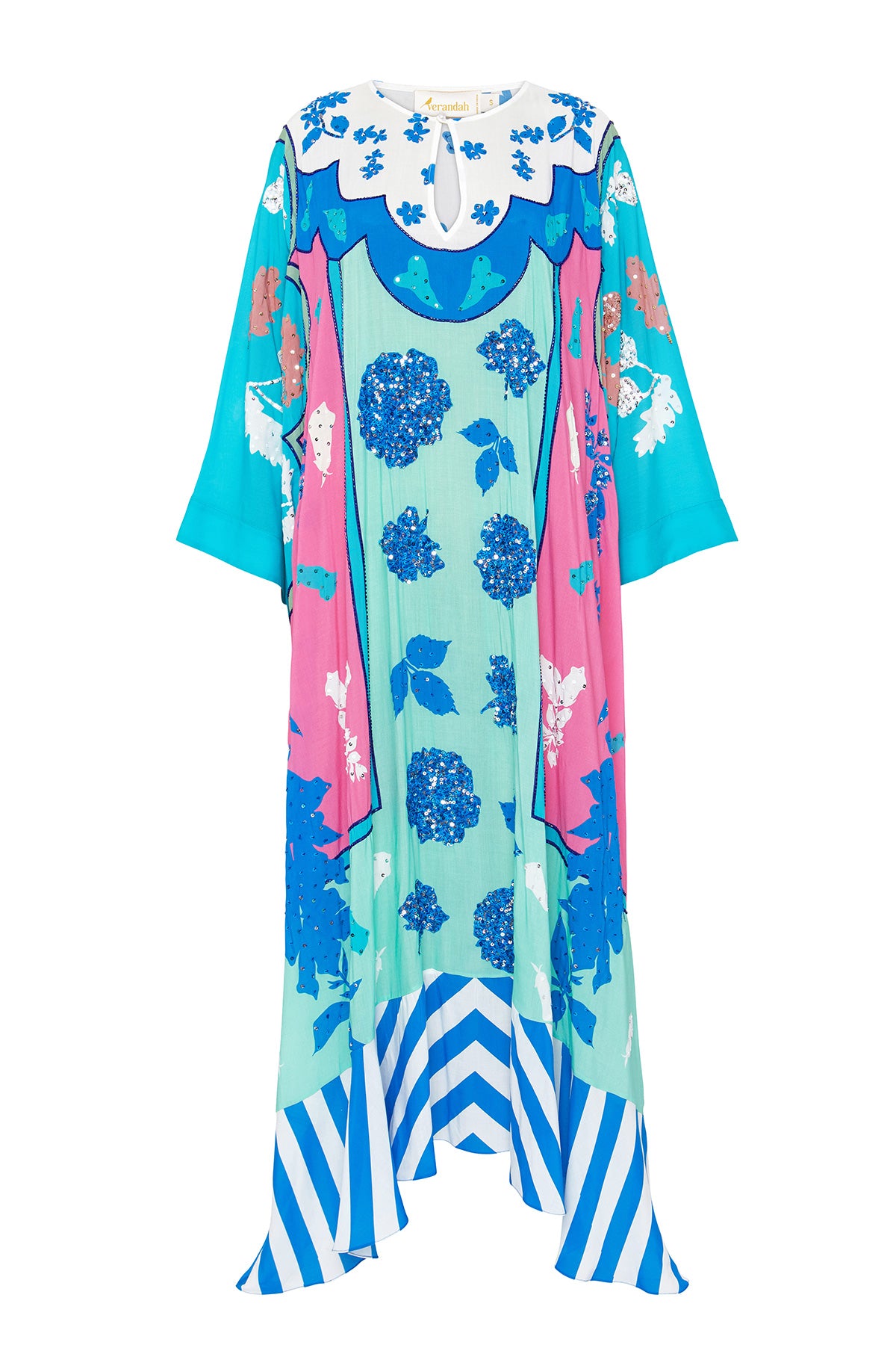 blue aqua and pink kaftan