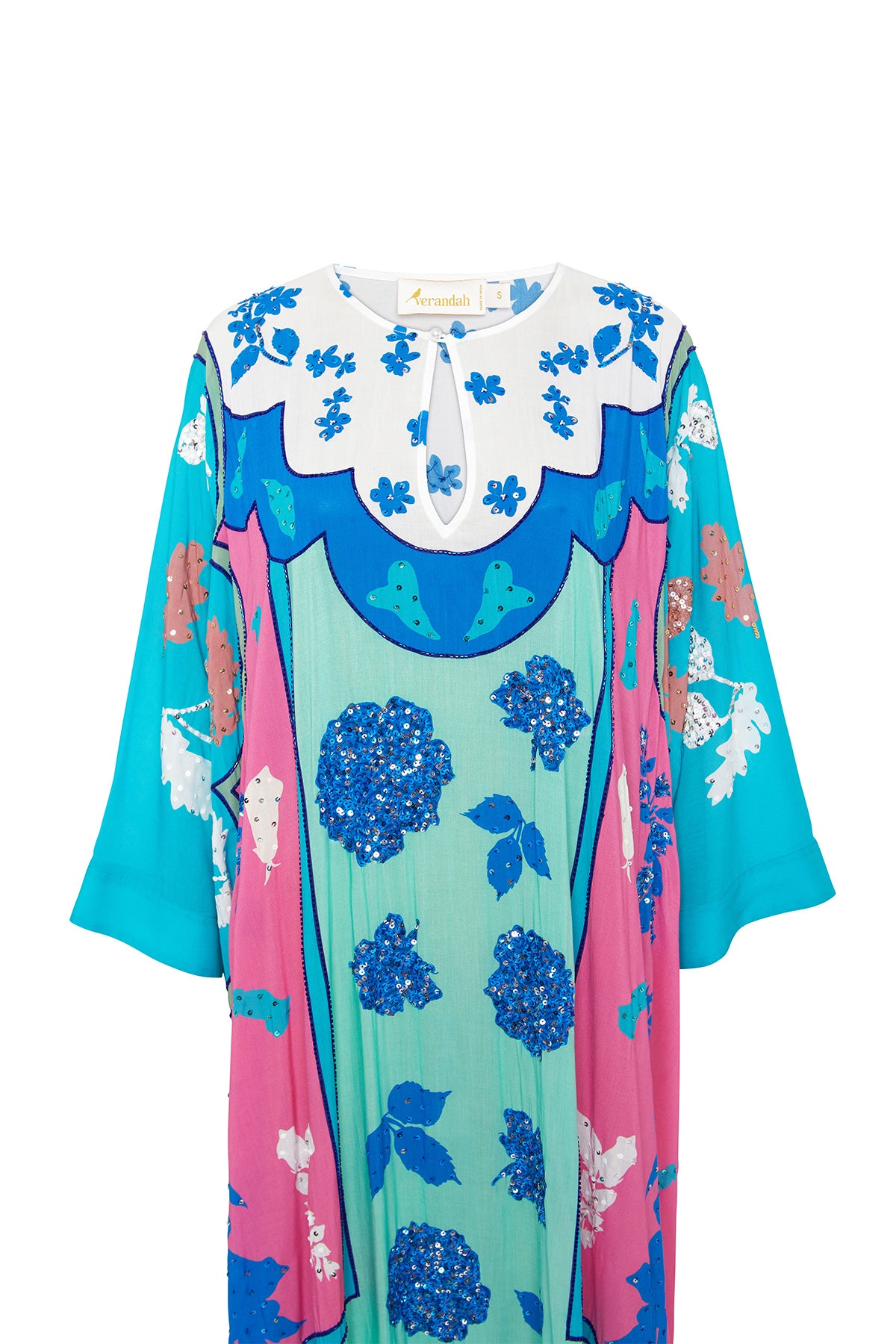 blue aqua and pink kaftan