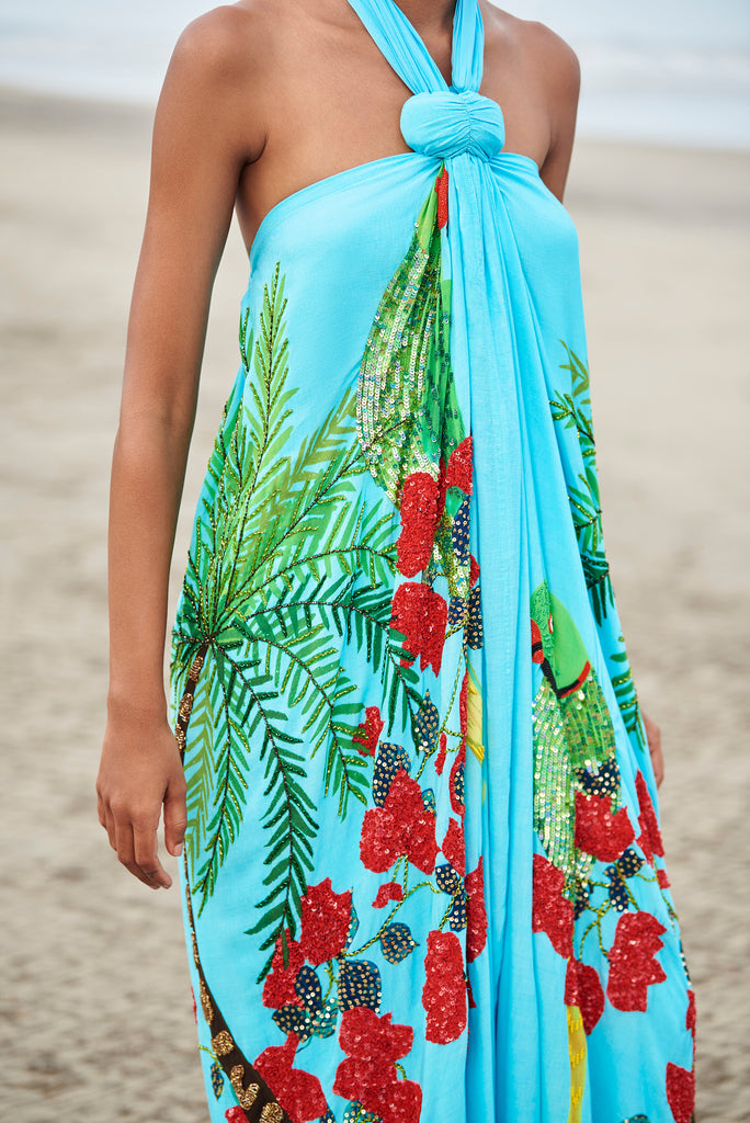 Hand Beaded Halter Maxi Gown