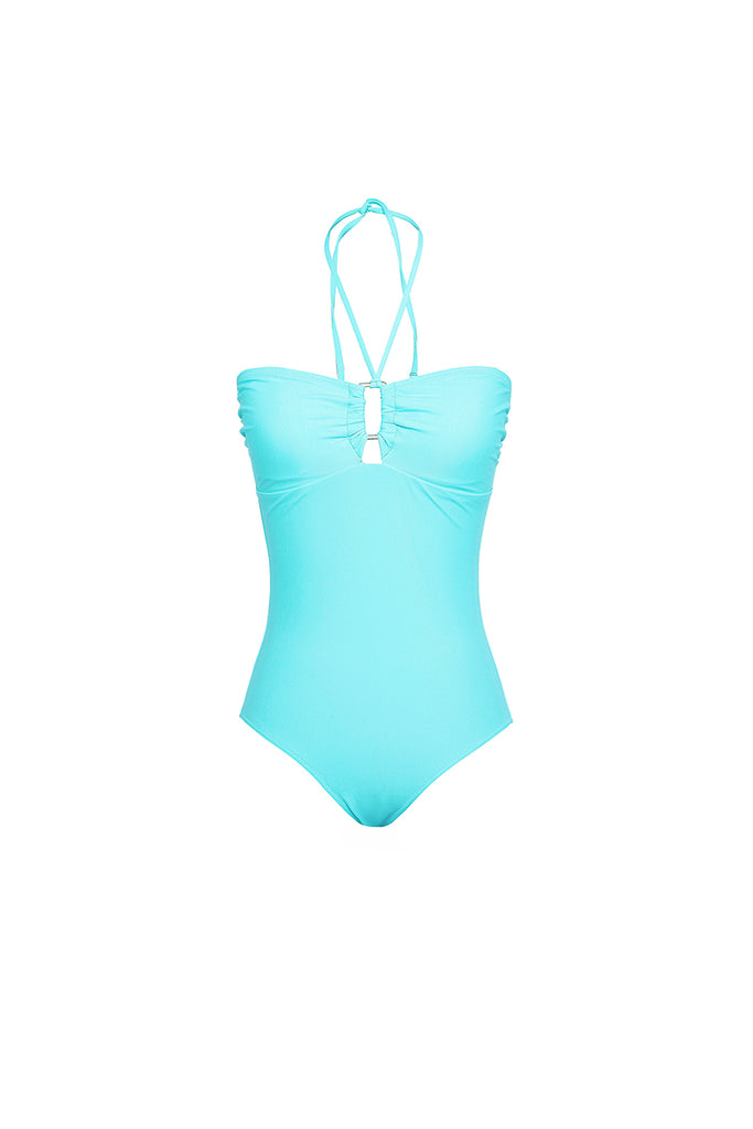 Aqua blue one piece swimsuit