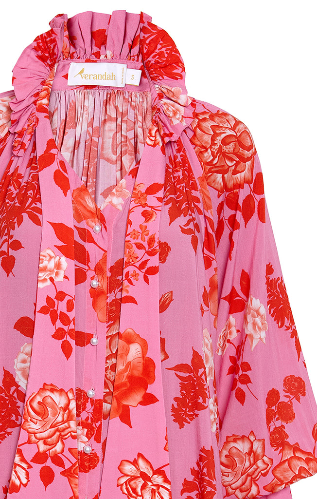 Red and Pink Roses Printed Blouse