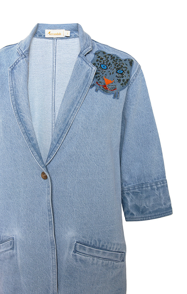 Slouch Leopard Denim Jacket