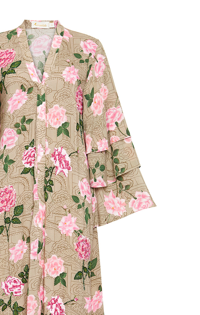Printed Rose Kimono Dress