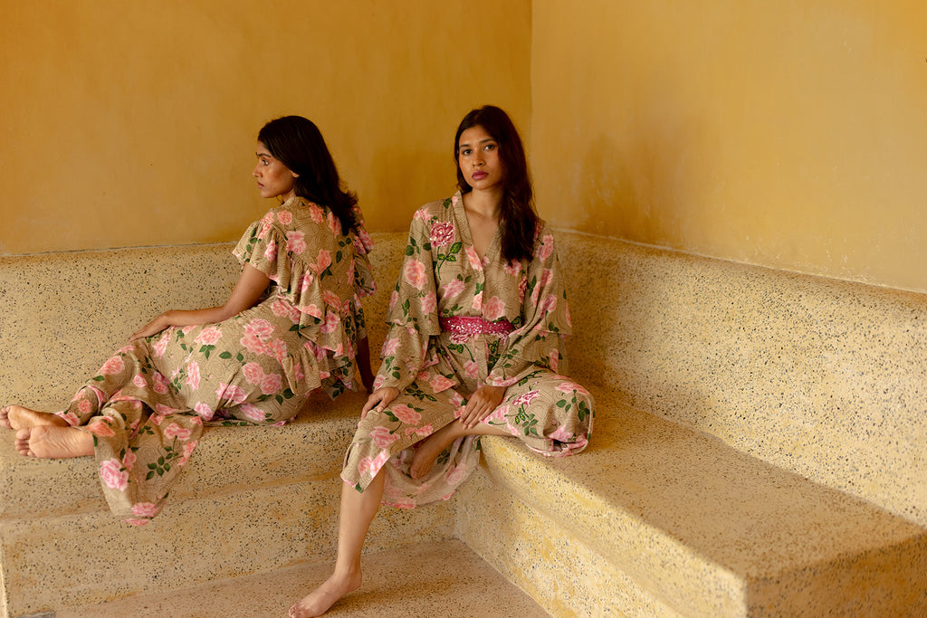 Printed Rose Kimono Dress