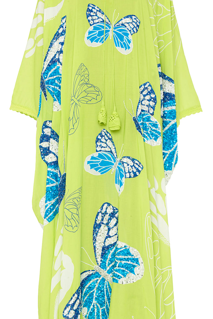 lime butterfly kaftan dress