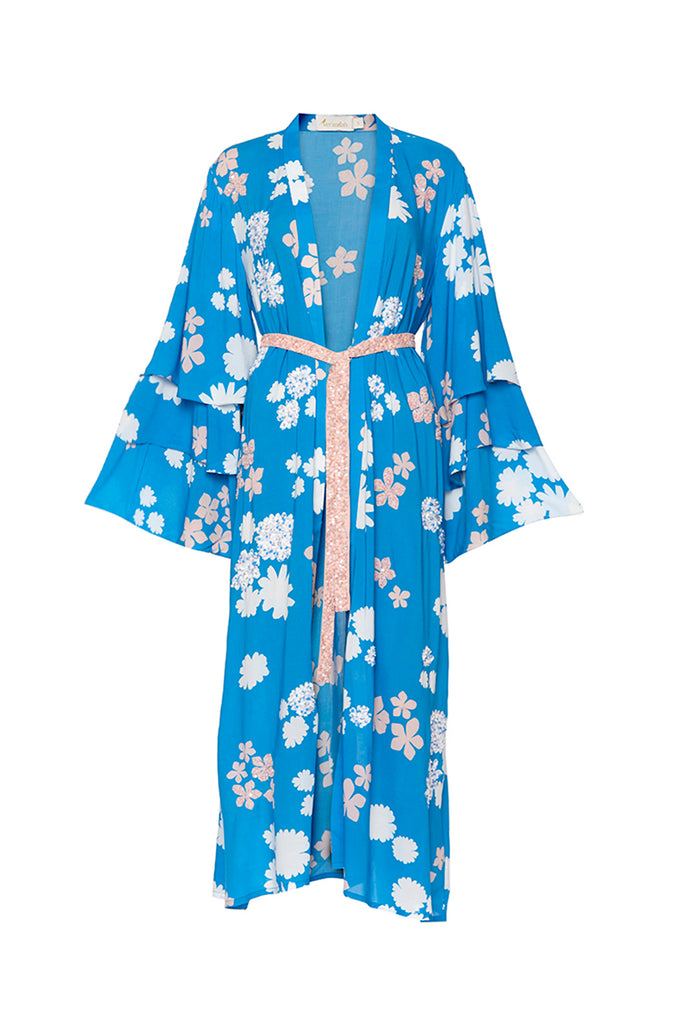 blue marigold flared kimono