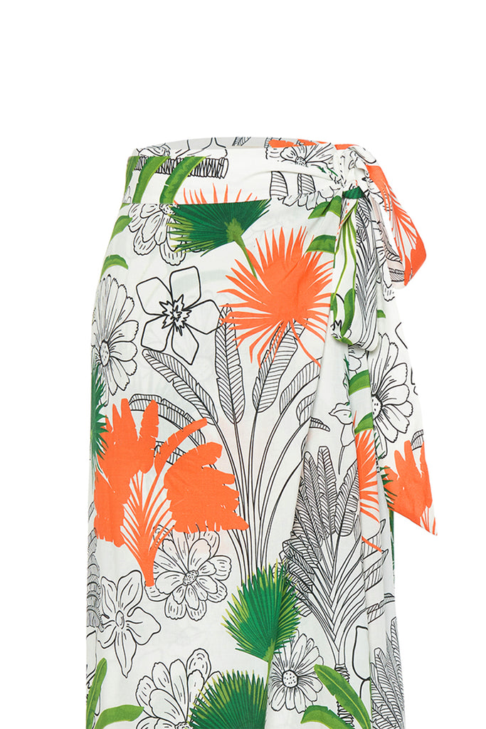 palm print wrap tie skirt