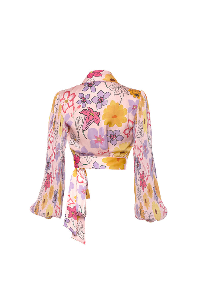 multi floral blush crop blouse